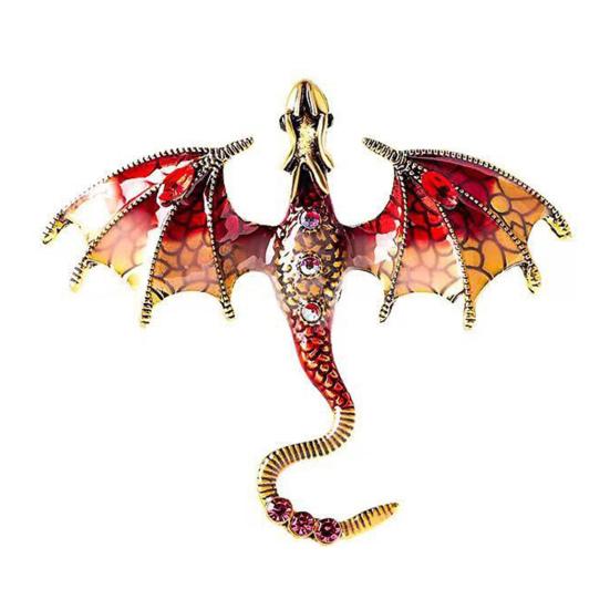 Vintage Oil-Dripping Flying Dragon Brooch Rhinestone Cartoon Enamel Animal Shape Hat