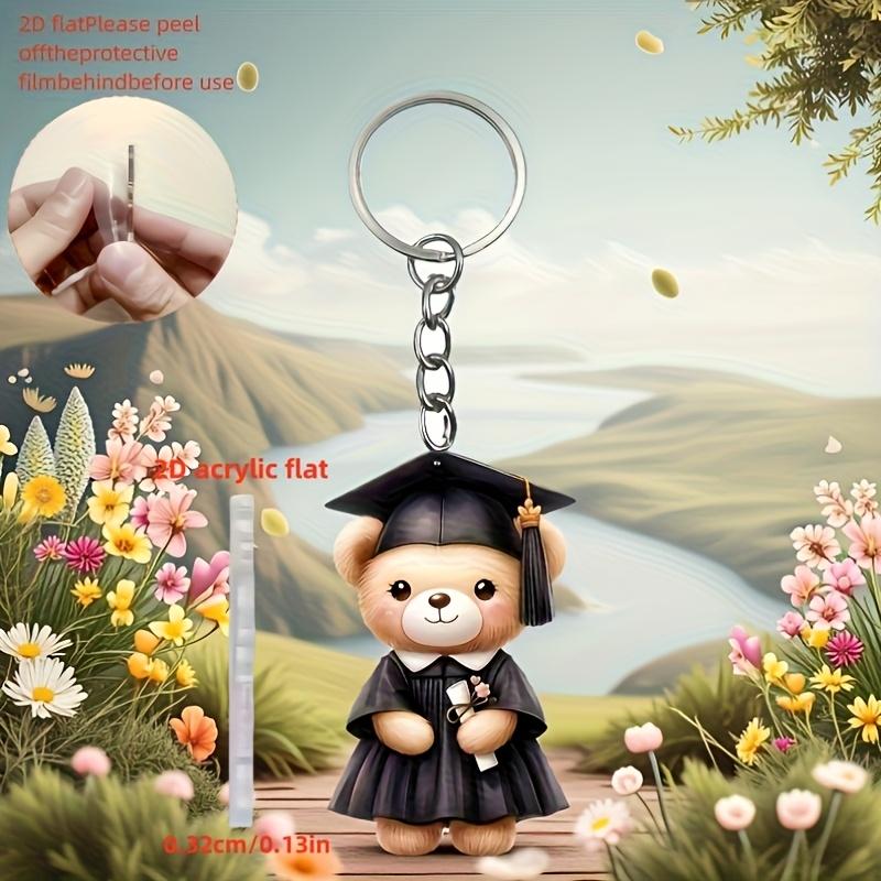2D Acrylic Flat Graduation Bear Keychain Set Cartoon Decorative Keys with Tassels, Perfect for Fans and Students, Graduation Gift Idea