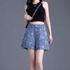 Женские джинсовые шорты, летние модные тонкие шорты с высокой талией и принтом, простые свободные повседневные спортивные велосипедные шорты с широкими штанинами