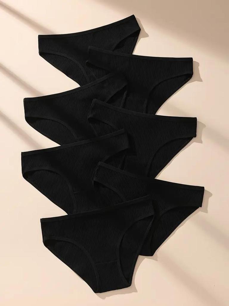 7Pcs Women's Panties Striped Briefs Sexy Women Low-Rise Breathable Cotton Female Soft Underwear Solid Colors Ladies Underpants