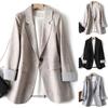 Women Suit Coat Lapel Long Sleeve Single Button Flap Pockets Suit Jacket Commuting Style Striped Cuffs