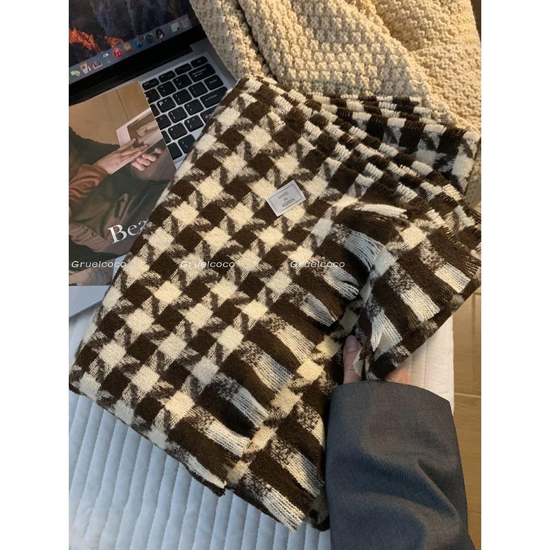 Houndstooth Scarf Women's Autumn and Winter Korean Version Versatile Niche Thickened Imitation Cashmere Large Shawl Dual Purpose Plaid Scarf Trendy