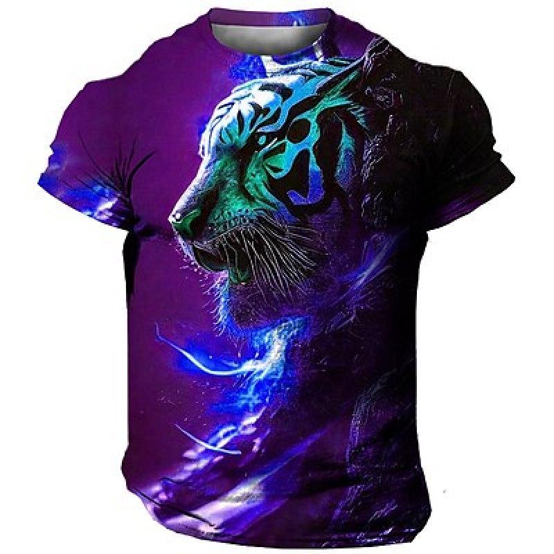 Муж. Футболка Футболка Графика Животные Тигр Круглый вырез Одежда Одежда 3D принт На открытом воздухе Повседневные С короткими рукавами С принтом Модельер Винтаж