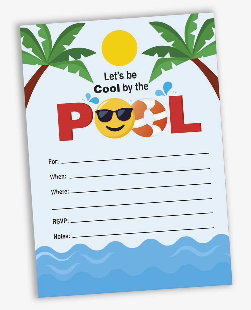 Inkdotpot Упаковка из 30 приглашений на вечеринку у бассейна, приглашения на день рождения с конвертами, для вечеринки у бассейна для детей/взрослых, заполняемый стиль 5 x 7 дюймов