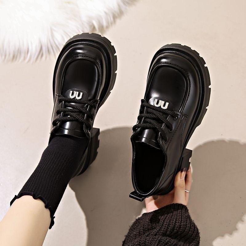 2025 весна и осень новые популярные туфли на платформе в британском стиле ретро высокие женские туфли на шнурках женские кожаные туфли