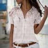 Vintage Casual Loose Print Shirt Women Short Sleeve Button Up Blouse Tops Office Female Spring Fashion