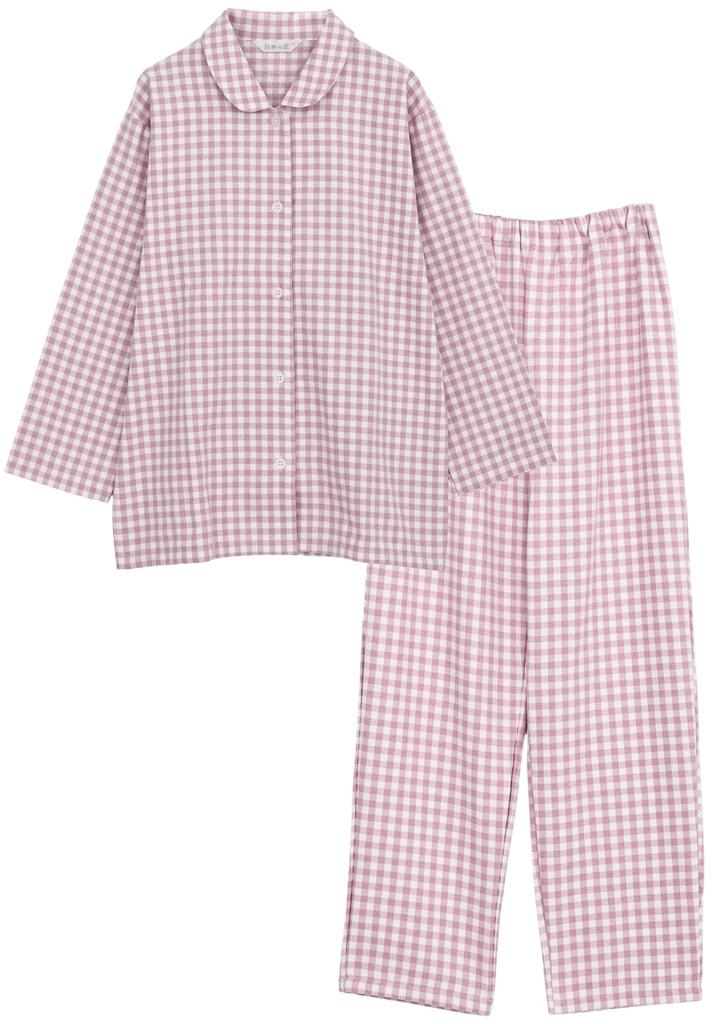 Kaitak Made In Japan by Japanese Cotton Blanket Shirt Long Check L Pink Check Family Craftsmen, Women's Pajamas, Sleeve, 100% Cotton, Pattern,