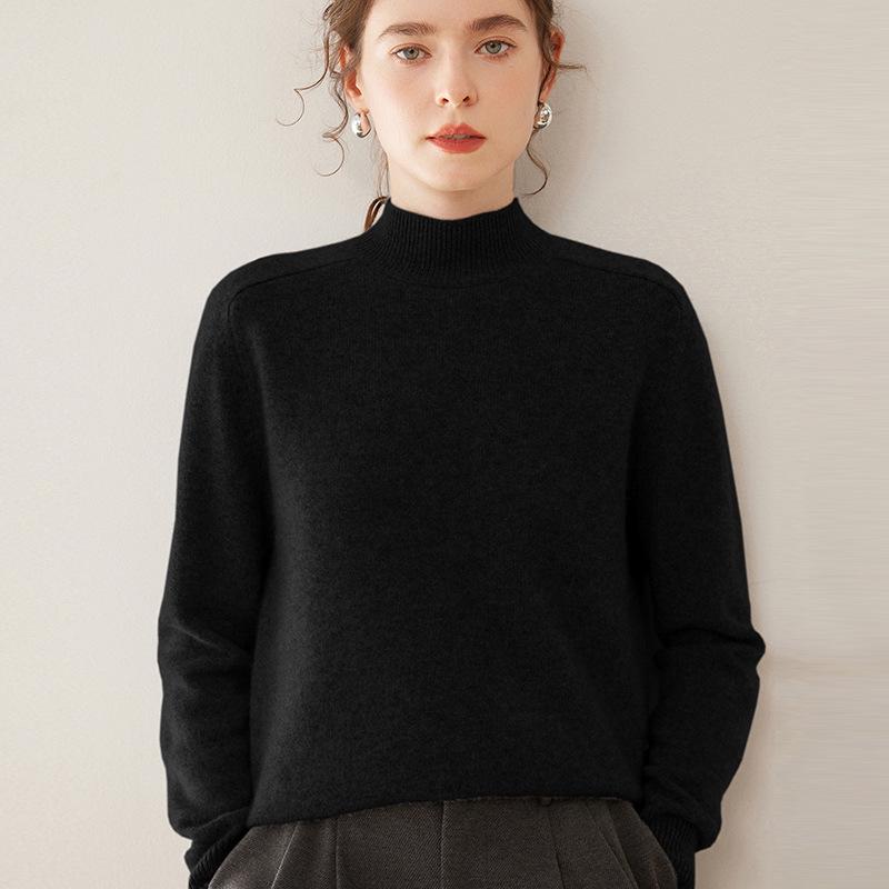 Женский кашемировый зимний свитер - Полувысокая горловина, Толстая вязка, Рукав реглан, Пуловер свободного кроя.