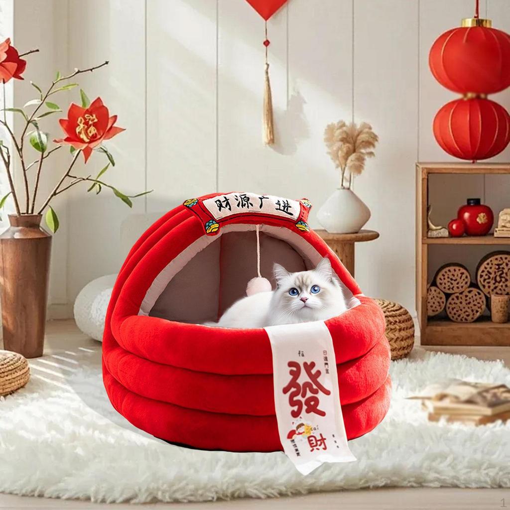 Winter Cat Bed Sleeping Thicken Cushion Year Decoration Small Dog House Warm Nest