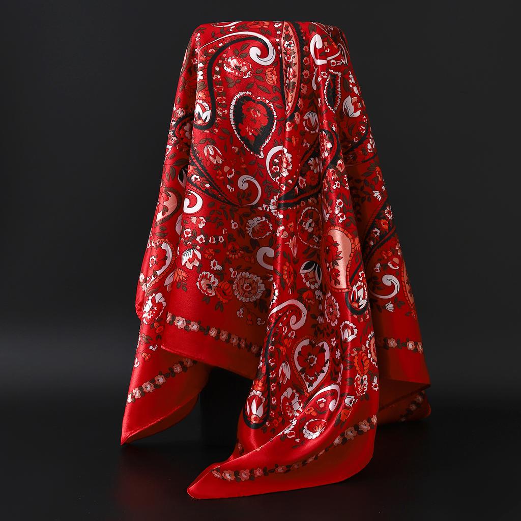 Модный квадратный шелковый платок Женский головной убор 90*90см Принт Шейные платки Офисная повязка для волос Носовой платок Женская бандана Головной убор