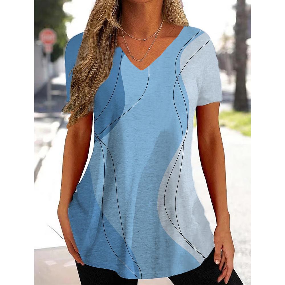 Новая женская футболка с кривым принтом и v-образным вырезом, модная уличная одежда, женская одежда, повседневный летний пуловер с короткими рукавами, футболка для женщин