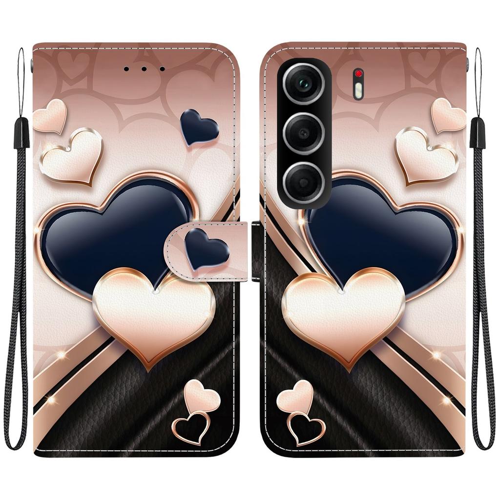 Чехол-книжка из искусственной кожи ручной работы для Tecno Camon 40, противоскользящая противоударная обложка с ремешком на запястье и дизайном в виде кошки с сердечком/розой