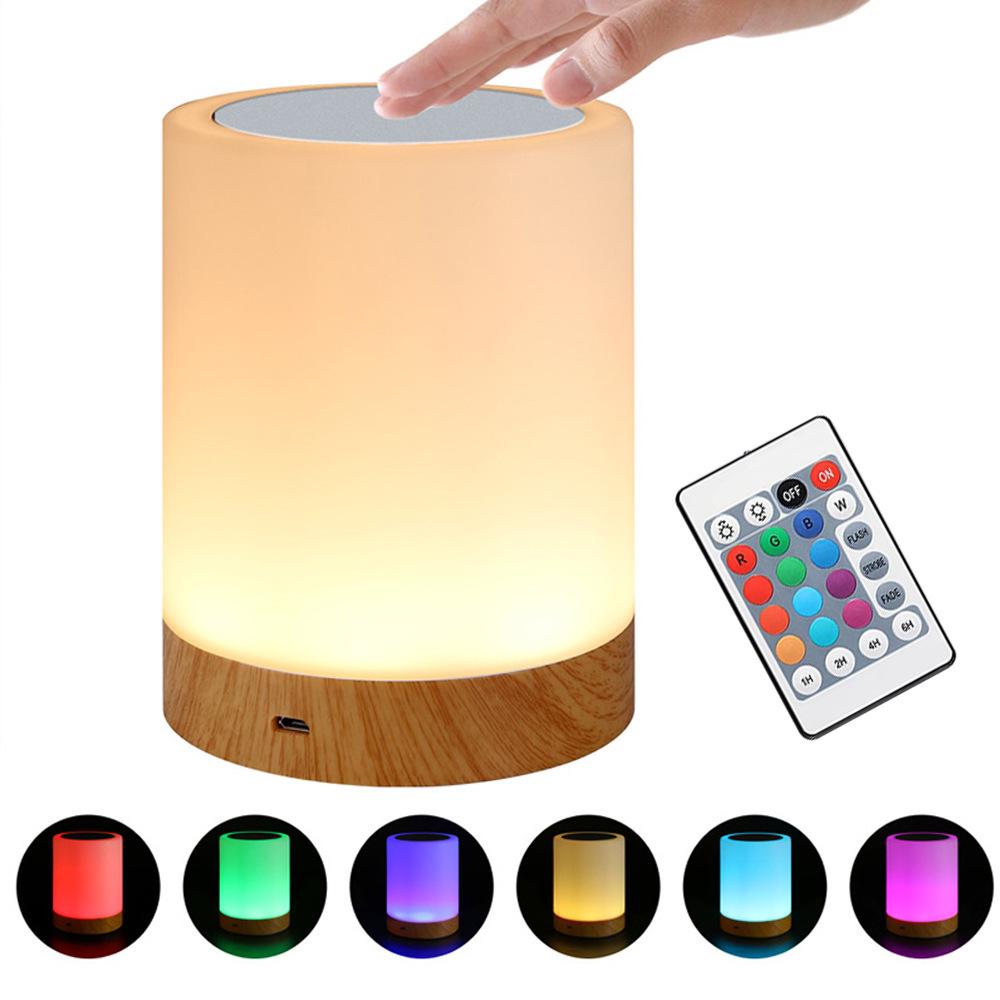 Rechargeable RGB Wood Grain Night Light with Remote - Creative Bedside Lamp