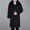 Мужское шерстяное длинное пальто, зимнее кашемировое пальто из натурального кроличьего меха, толстое теплое зимнее мужское полупальто с меховой подкладкой