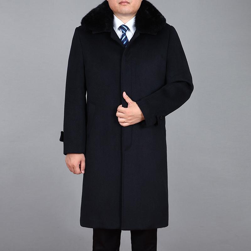 Мужское шерстяное длинное пальто, зимнее кашемировое пальто из натурального кроличьего меха, толстое теплое зимнее мужское полупальто с меховой подкладкой
