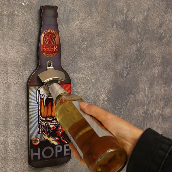 Настенная открывалка для бутылок в форме бутылки пива, настенное граффити, художественное украшение, железная открывалка для ресторанов, настенная открывалка для бутылок для ресторана