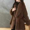 Women's Faux Fur Coats Winter Faux Fox Fur Collar Coat Plus Size Mid-length Slim Fit Fur Coat