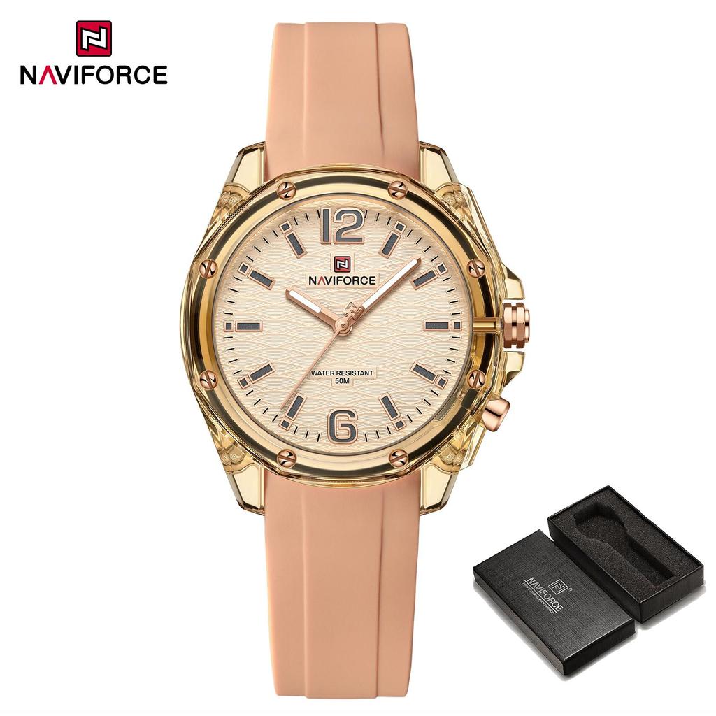 Naviforce Женские простые часы Кварцевый механизм Светящиеся стрелки Водонепроницаемость 50 м Силиконовый ремешок Легкие Женские Девичьи Повседневные Модные часы NF6103
