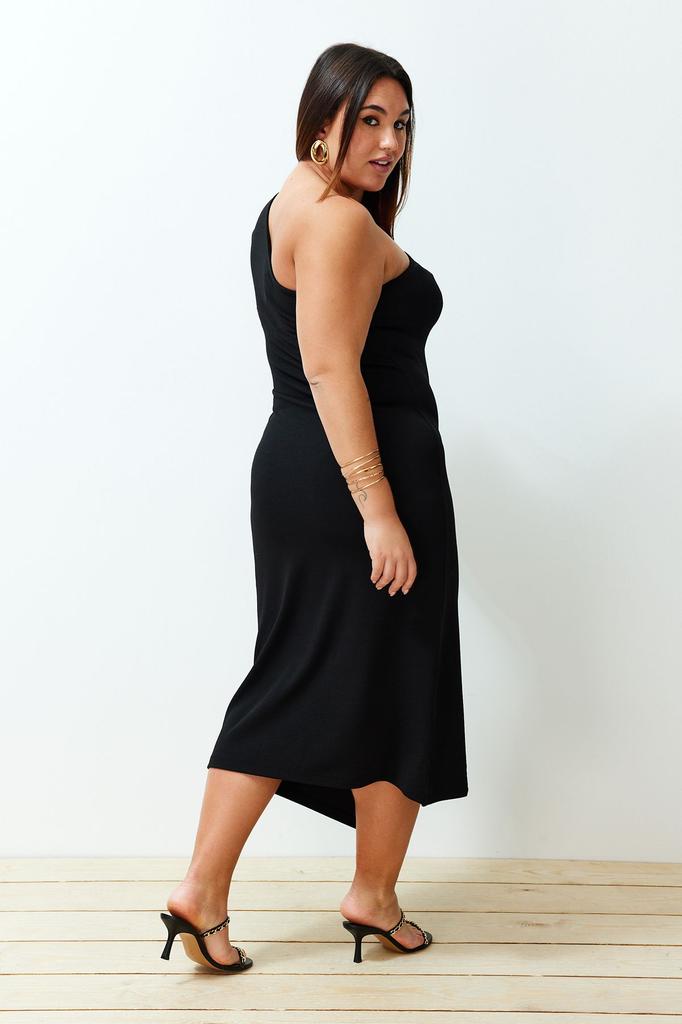 Women's Style Plus Size Dress Black One-Shoulder Asymmetrical Knitted Dress