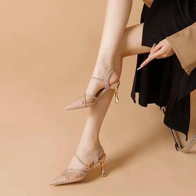 Женские летние туфли-босоножки с закрытой пяткой, с острым носком, сетчатые, на высоком каблуке-шпильке