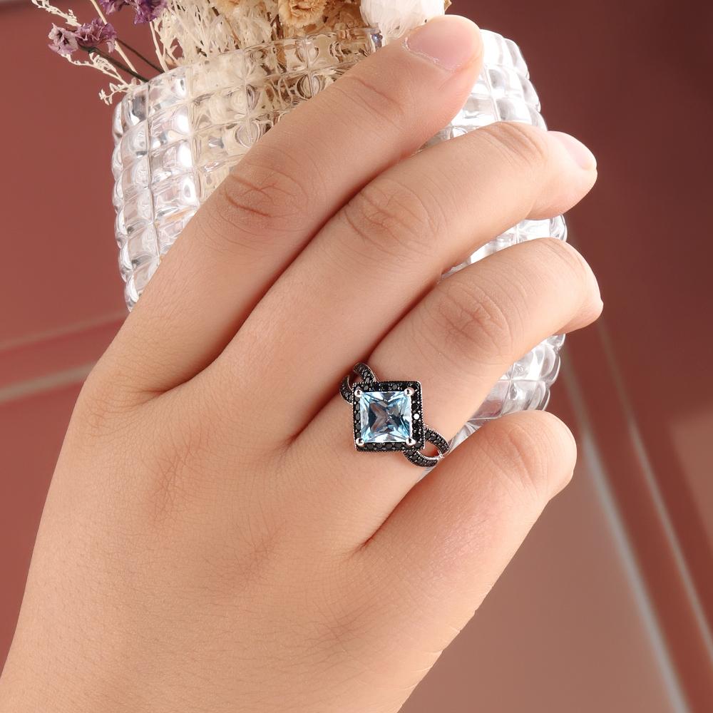 Комплект из серебра 925 пробы: кольцо, серьги, подвеска, ожерелье с натуральным небесно-голубым топазом, набор изящных ювелирных изделий для женщин для повседневной носки и вечеринок