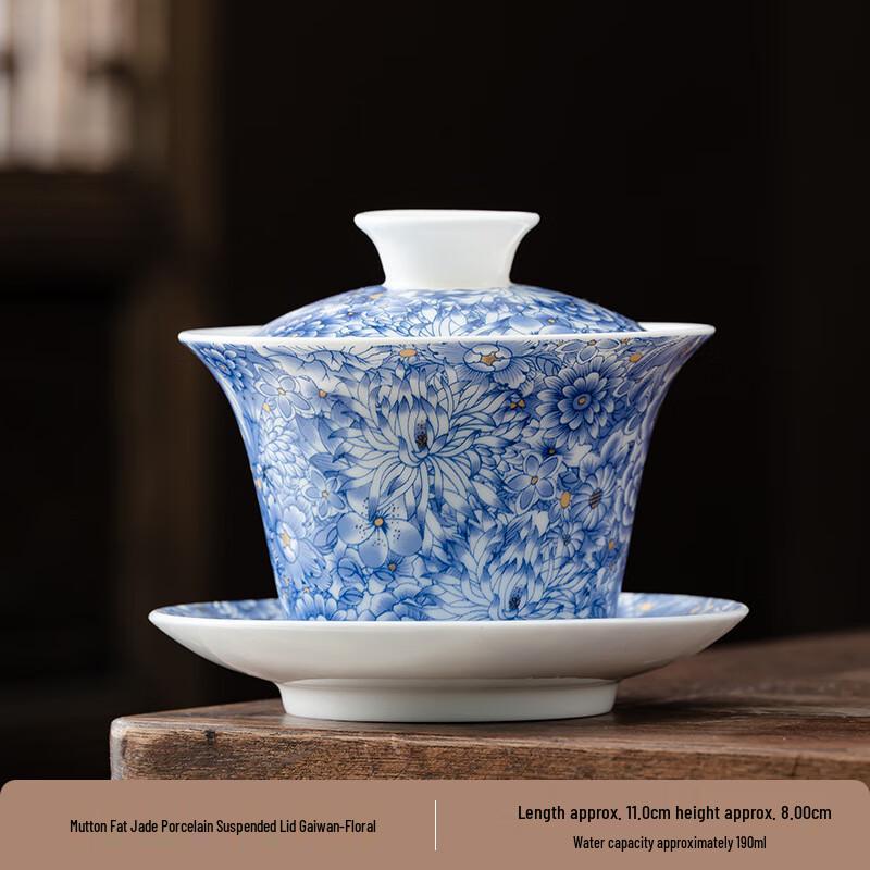 Mutton Fat Jade White Porcelain Suspended Gaiwan Teacup