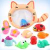 Children'S Water Bath Toy Baby Kitten Fishing Net Cartoon Animal Set Bb Pinch Sound, Water Spray Model