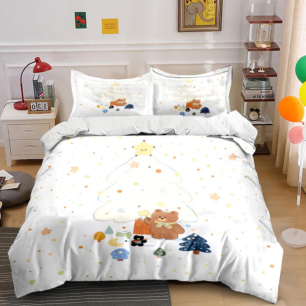 Bear and Tree Cute Christmas Set Bedding Duvet Cover Set Duvet Cover Pillowcases (1*Duvet Cover 2*Pillowcases, without duvet insert)