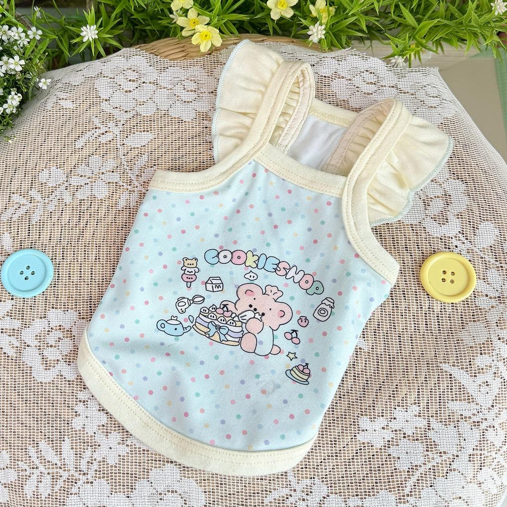 Весенне-летняя одежда для кошек и собак: Тонкий Милый Мультяшный Принт Стильный Макаронных Цветов Холтер Бишон и Померанский Маленький Короткий Стиль