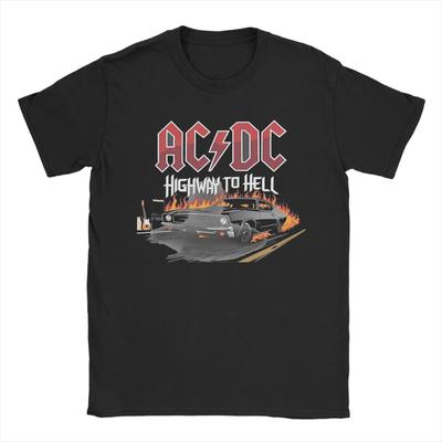 Футболка AC-DC Highway to Hell для мужчин Винтажная 100% Хлопок Круглый вырез Короткий рукав Футболка Одежда Больших Размеров