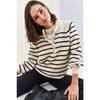 Women's Buttoned Collar Turtleneck Striped Knitwear Sweater