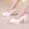 5см 8см Маленький размер 32-43 Белые свадебные туфли Женские туфли-лодочки 2025 Неглубокие Туфли на высоком блочном каблуке Мягкая кожа Офис Мама Модель Суд