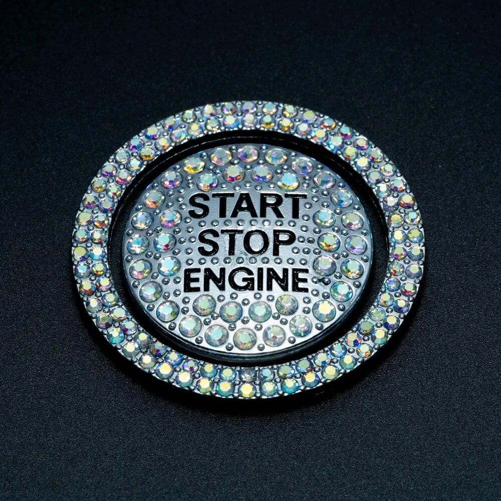 1 комплект, кольцо и кнопка, автомобильная блестящая наклейка для запуска и остановки двигателя в один клик, универсальная металлическая декоративная крышка со стразами
