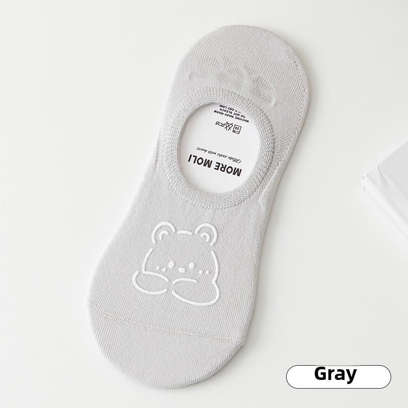 Носки-лодочки с рисунком медвежонка, женские тонкие нескользящие силиконовые носки с невидимой пяткой, женские летние простые короткие носки с неглубоким носком