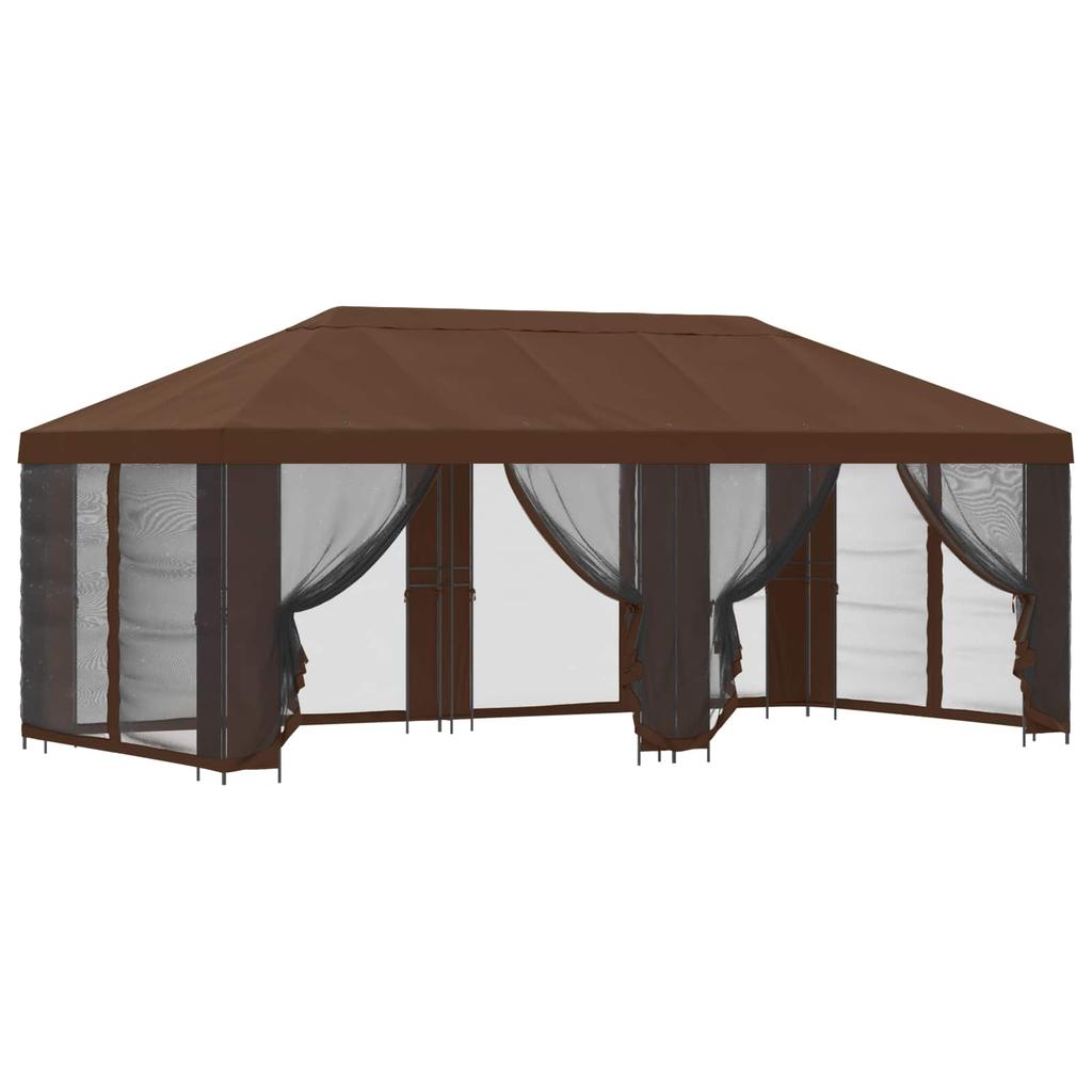 Pavilion with Side Walls 6 x 3 m Brown Polyester and Steel 190