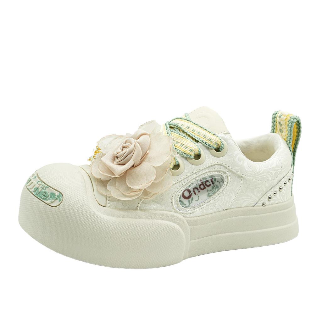 Ouder Smiler Silk Open Smile Canvas Shoes Women's Low-top Round Head Casual Shoes Thick-soled Heightening Big Head Shoes