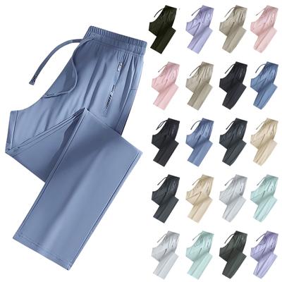 Женские повседневные однотонные прямые повседневные брюки с эластичной резинкой на талии и карманами