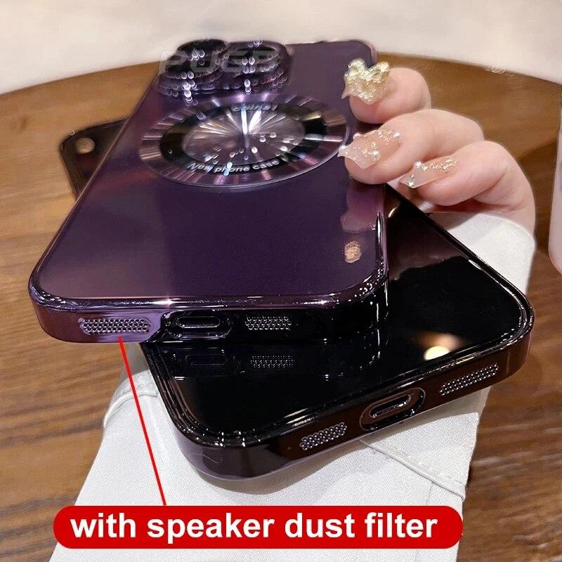 Роскошное покрытие для чехлов для телефонов Magsafe для iPhone 15 14 13 12 11 Pro Max Plus, защитная пленка для линз с беспроводной зарядкой, прозрачная задняя крышка