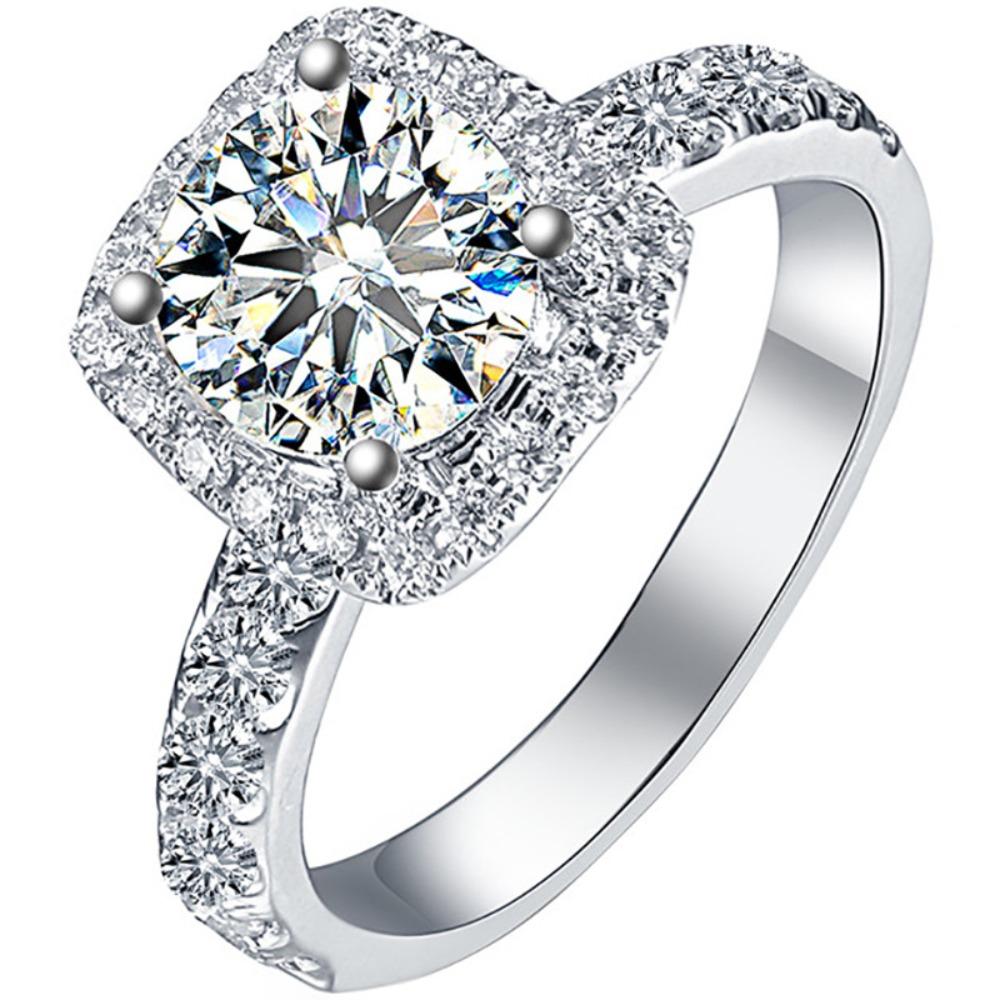 Open Ring for Women PT950 Plated Square CZ Engagement Ring Adjustable Proposal Ring