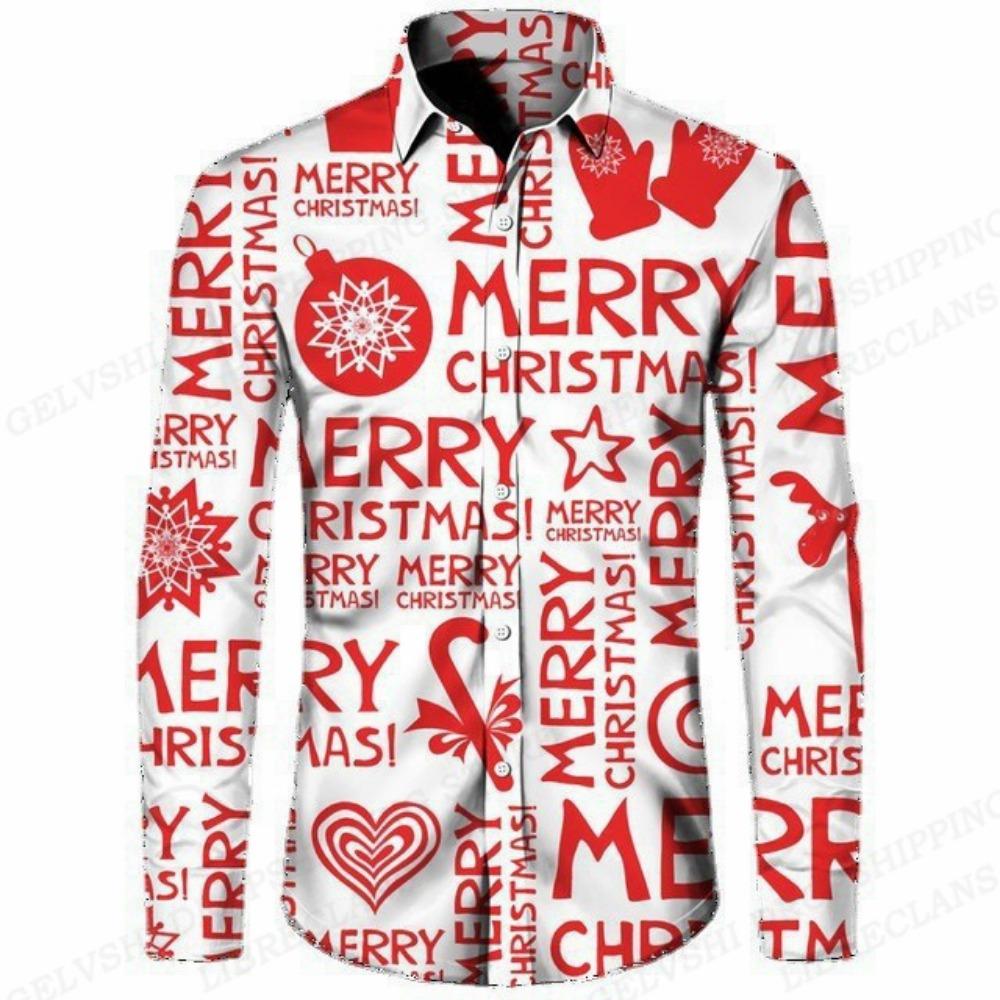 Men Long Sleeve Shirt X‑mas Tree Firework Night‑snow Scene Print Turn‑down Collar Button‑up Casual Holiday Party Top