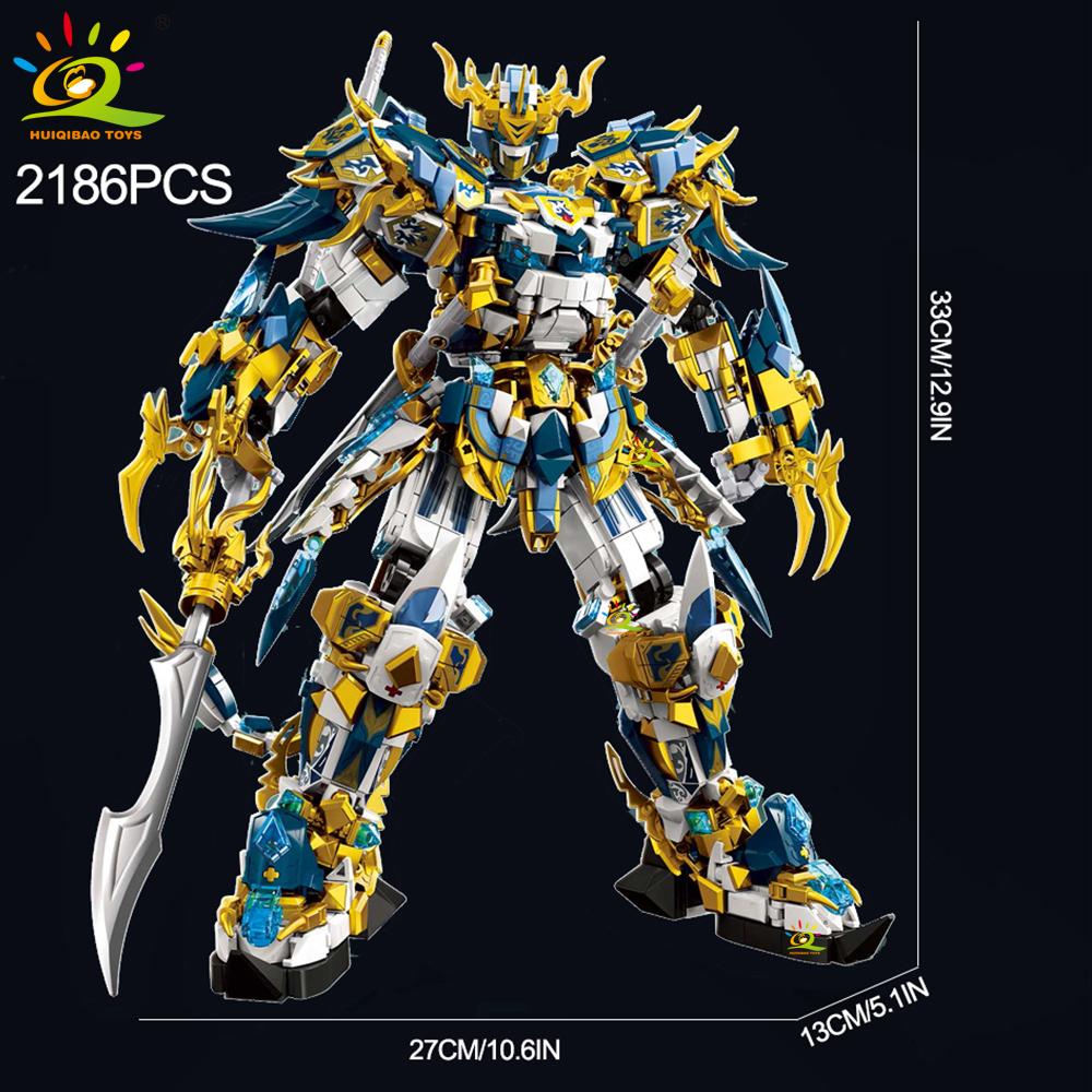 HUIQIBAO Воин Мех Робот Конструктор MOC Шинуазри Экшн-фигурка Кирпич Дети Город Строительство Дисплей Игрушка