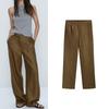 MD Весна/Лето Новое поступление Завышенная талия Стрейч Мода Повседневный Спортивный стиль Плиссированные Льняные Прямые брюки 5017701