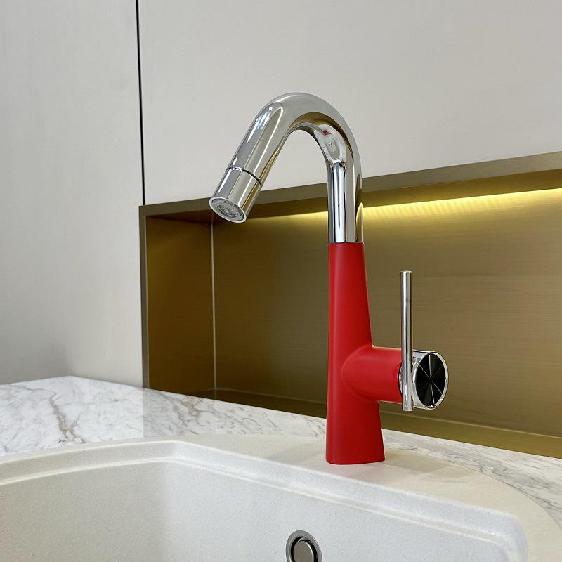 Ванная раковина в немецком стиле с дофаминовым смесителем: Цельномедный, Горячий/Холодный, Вращающийся Выдвижной Настольный Умывальник.