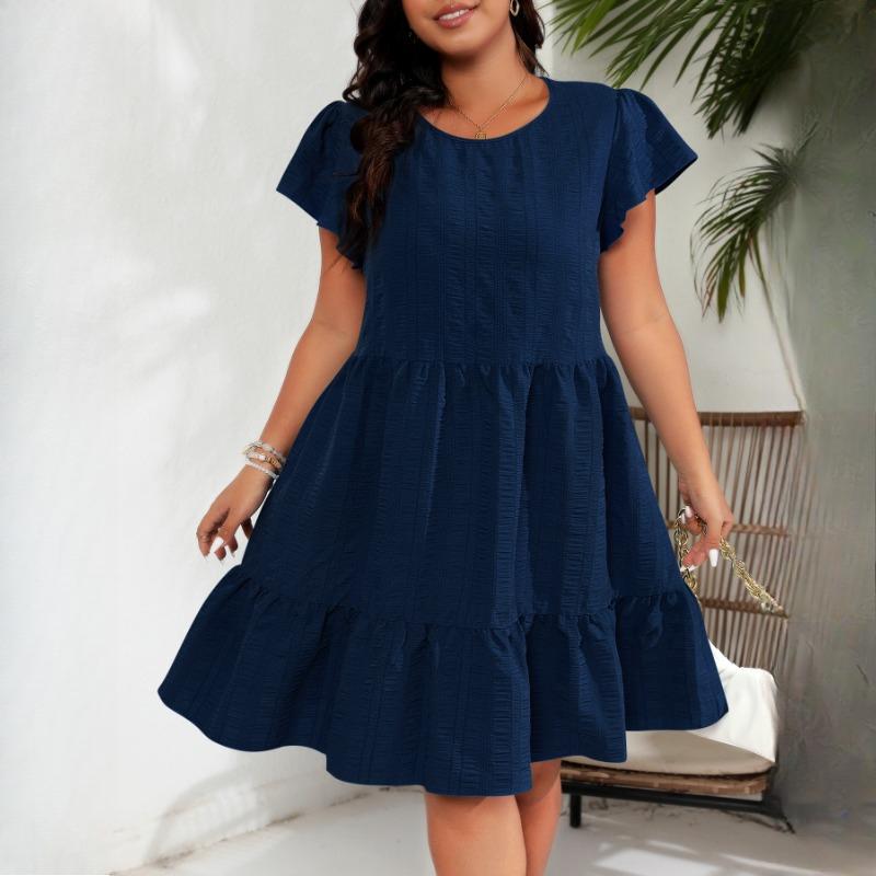 GMXIA Плюс Размер О-образный вырез с оборками на рукавах и талией Праздничные повседневные платья в стиле темперамент