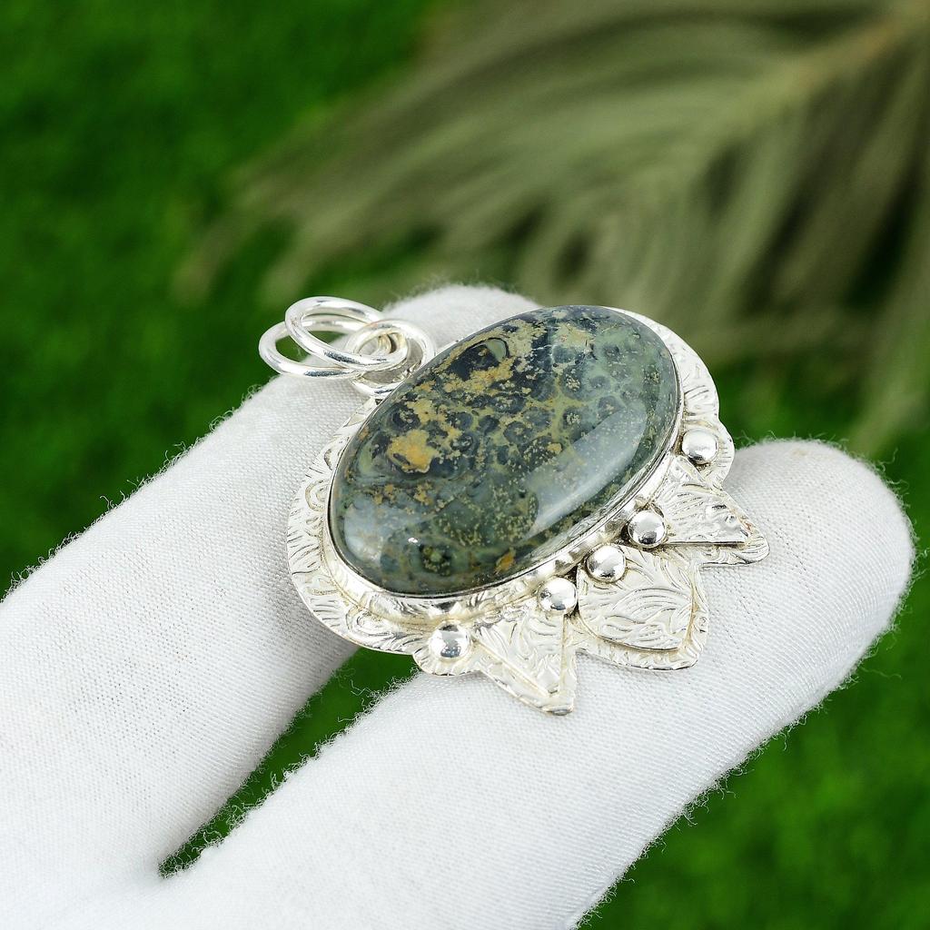 Oval Kambaba Jasper Stone 925 Sterling Silver Bezel Artisan Sister Boho Pendant