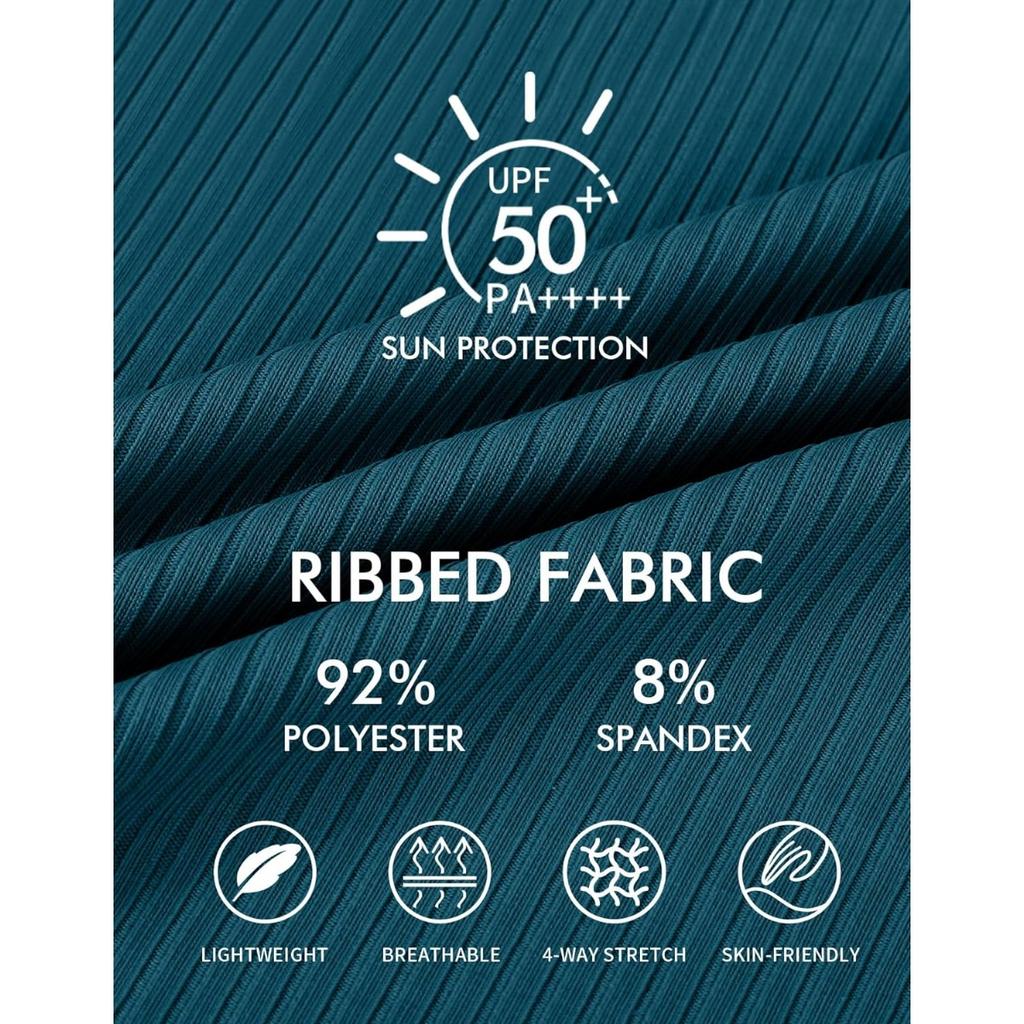 CHARMLEAKS Women One Piece Swimsuit Zipper Back Ribbed Swimwear Sporty Racerback High Neck Bathing Suit