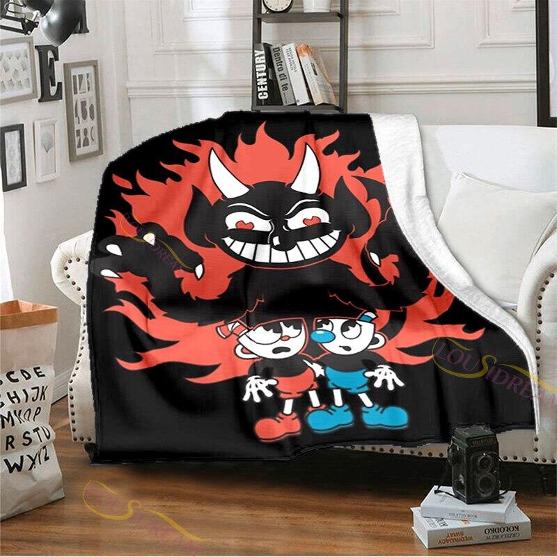 Фланелевое одеяло с узором Cuphead и Mugman для игровой комнаты, уютное одеяло для кровати, легкое мягкое одеяло, одеяло для дивана на все времена года