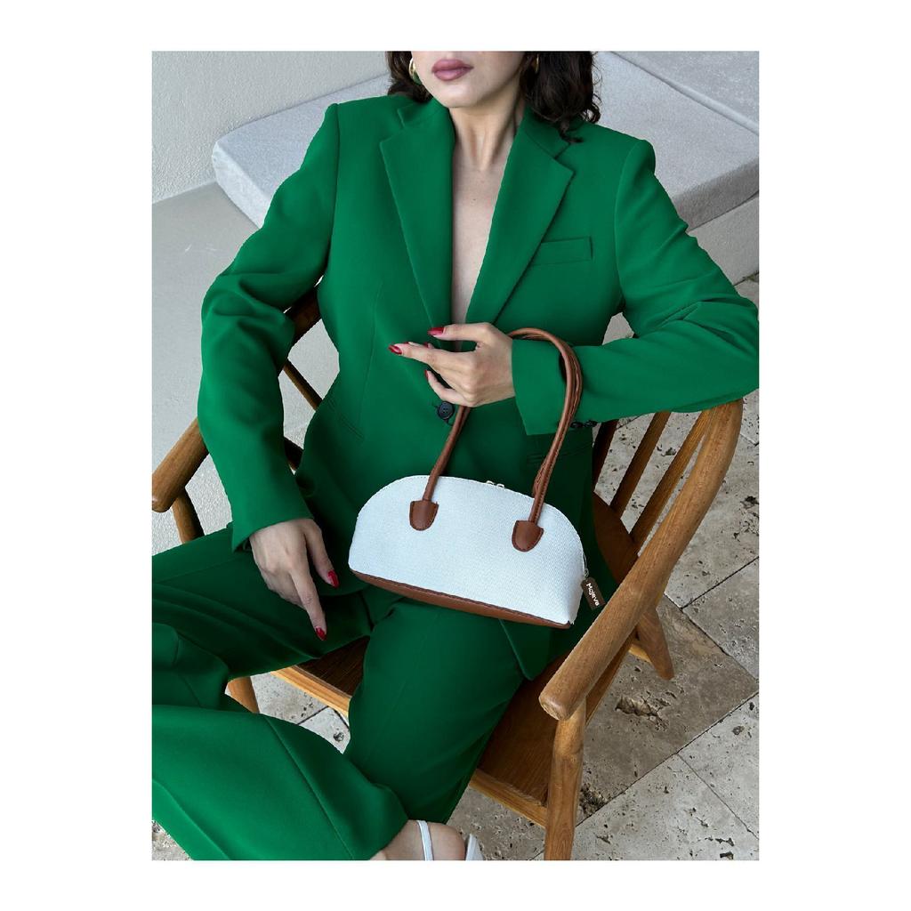 Long Handle Linen Black Women's Baguette, Hand And Shoulder Bag