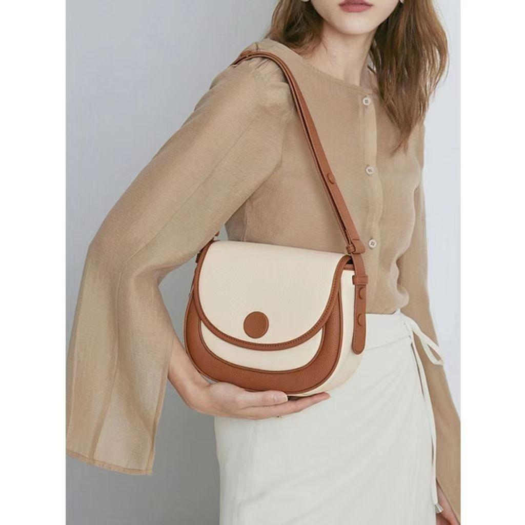 High-end saddle bag for women, 2024 spring/summer new fashion soft leather color-blocking women's bag, shoulder bag, crossbody bag, underarm bag