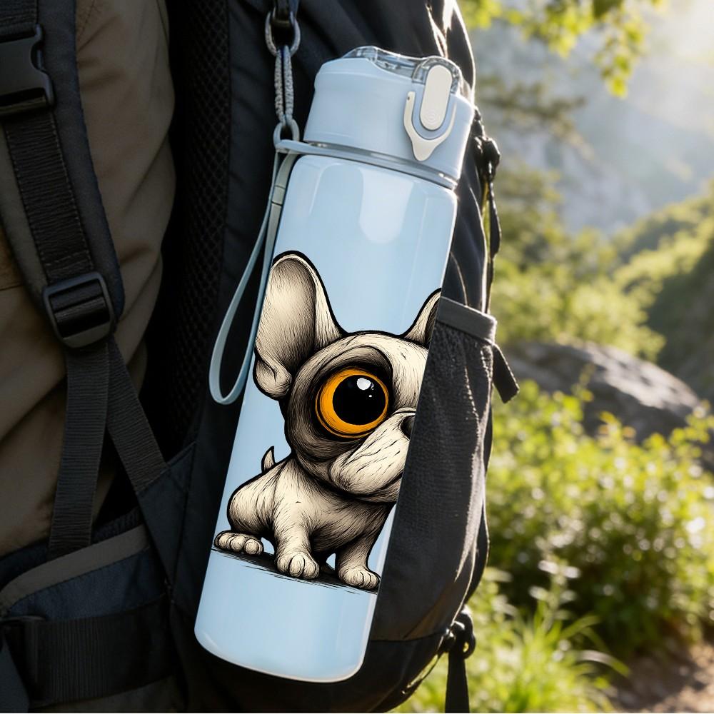 1PC Bulldog And Bee Pattern 750ml Color Plastic Sports Water Bottle Leakproof Flip Straw Lid Suitable for Sports Office Home Use